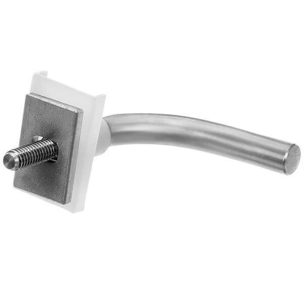 A close-up of a stainless steel Conductive Prove handle with a screw.