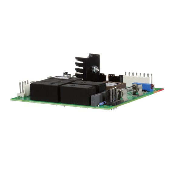 A Grindmaster-Cecilware control board with two small components on a circuit board.