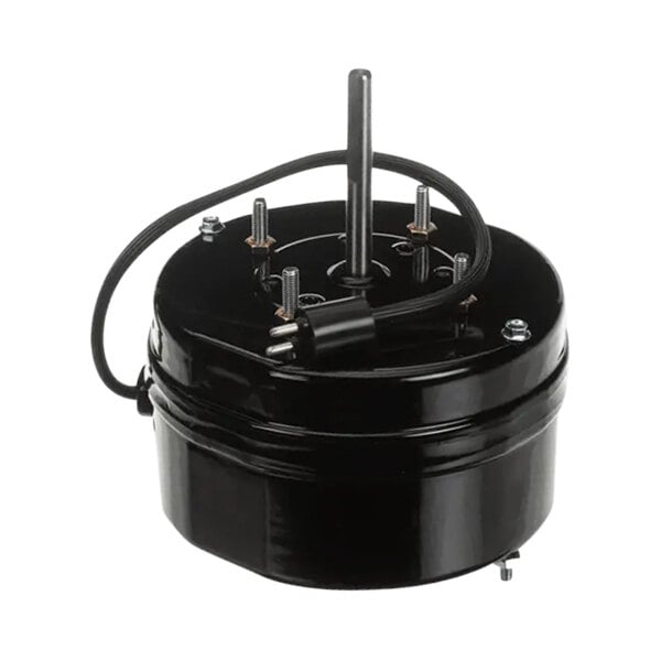 A black round Heatcraft motor with wires.