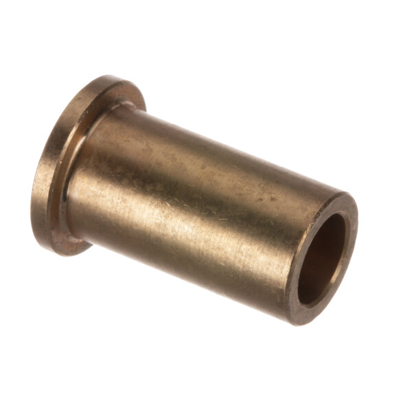 A close-up of a brass flanged bushing.