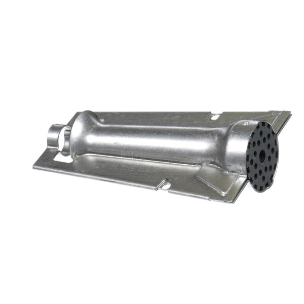 A close-up of a Baxter In-Shot Burner with holes in the metal.