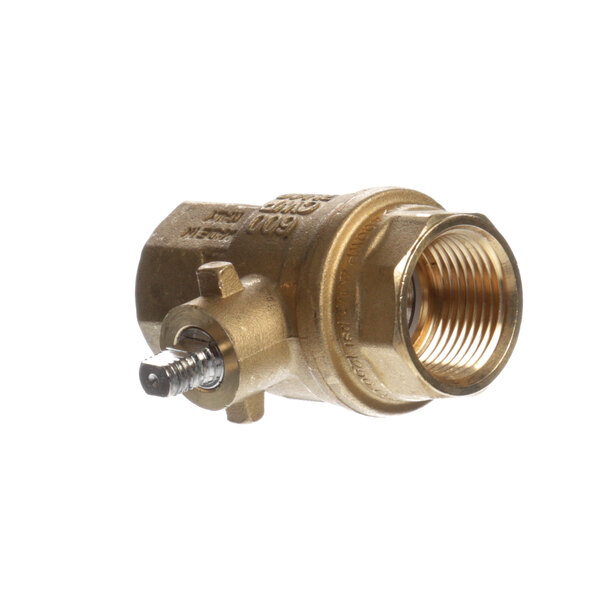 A Southbend brass ball valve without a handle.