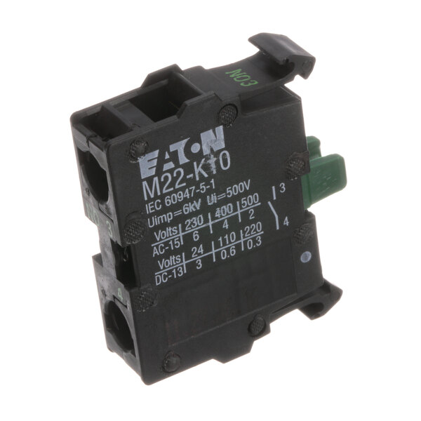 A Kronen contactor with green and black wires connected.