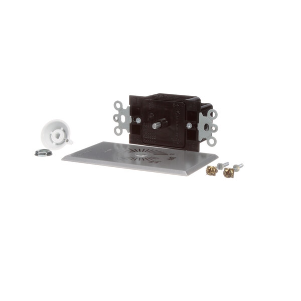 A black rectangular SaniServ timer with silver screws.