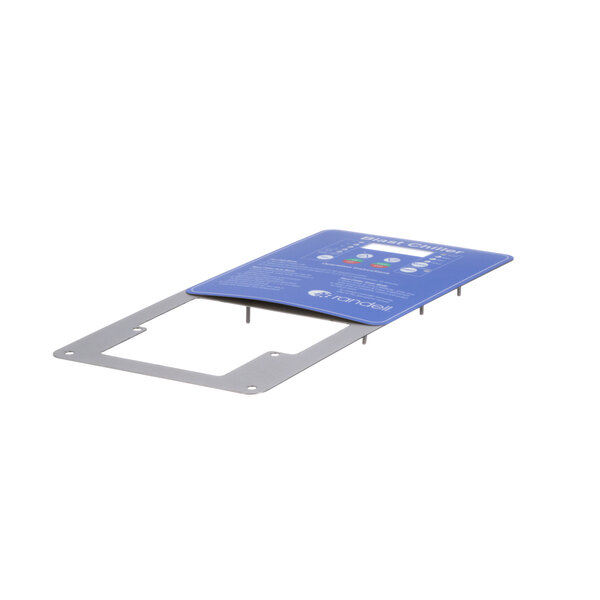 A blue rectangular Randell panel with a metal frame.