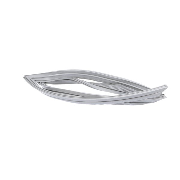 A white plastic gasket with a silver wire.
