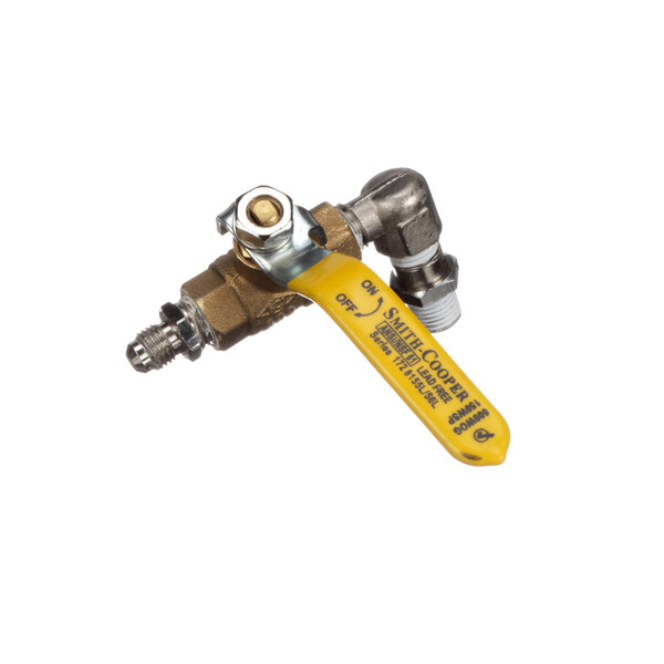 A yellow Wilbur Curtis valve with a yellow handle.