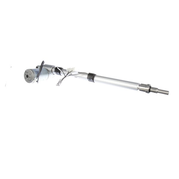 A silver and black mechanical device with a metal tube.