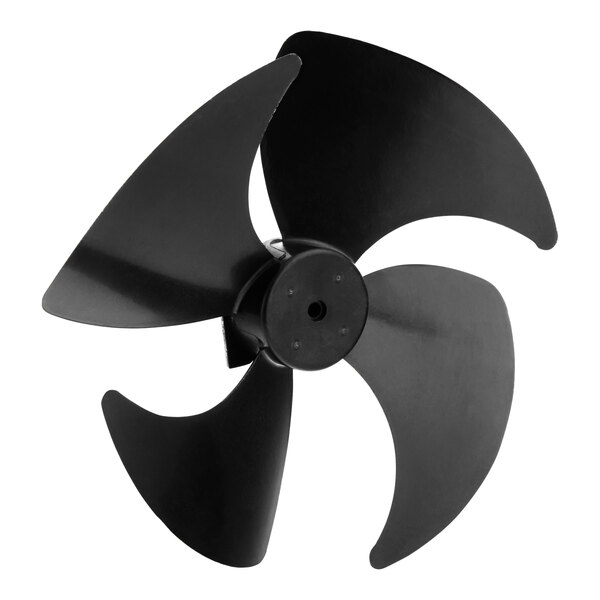 A black four-blade evaporator fan blade for refrigeration units.