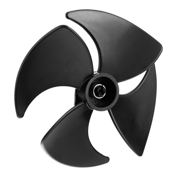 A black four-blade evaporator fan blade for refrigeration units.