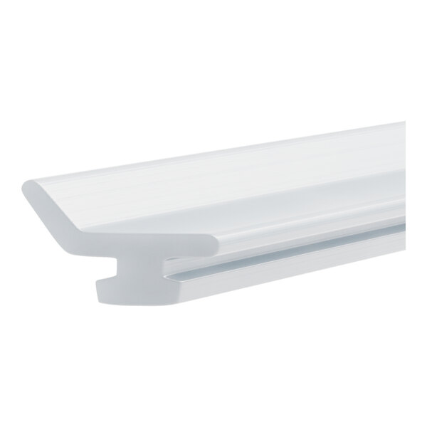 A close-up of a white plastic strip with a white metal beam.