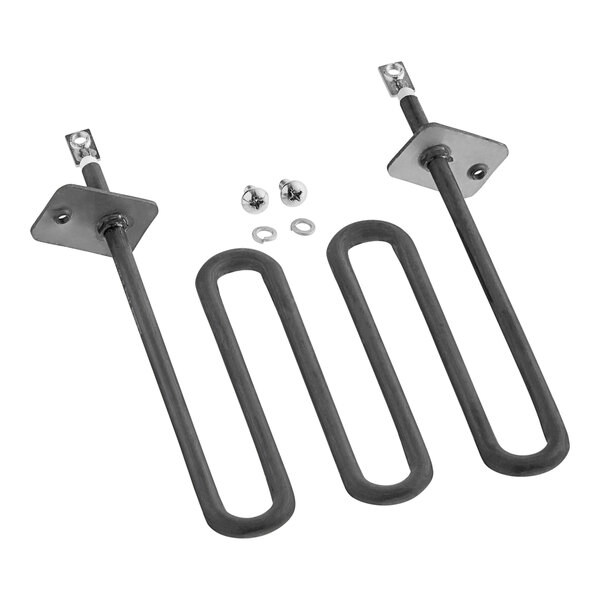 Two black metal brackets with screws and nuts for a Hatco booster heater element.