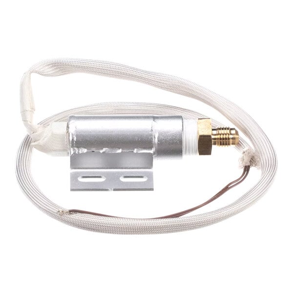 A silver and white metal float assembly with a wire.