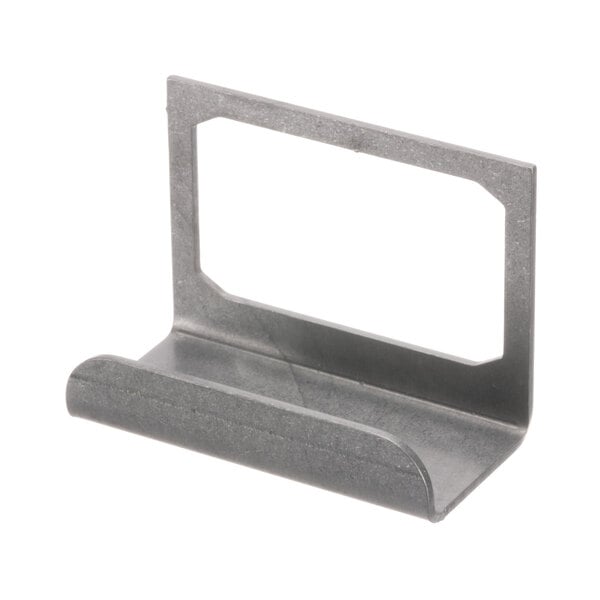 a metal stand with a white label