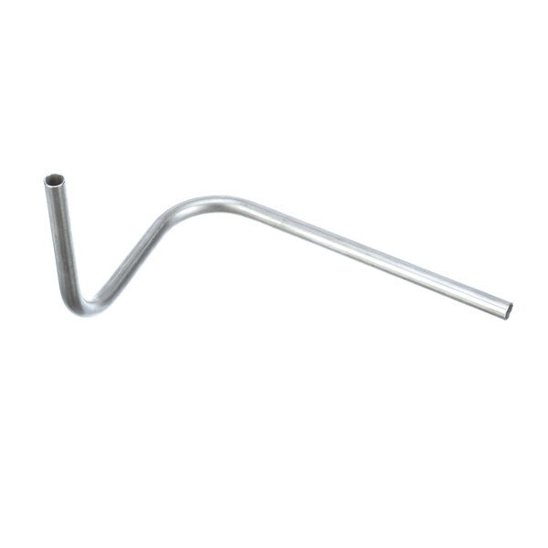 A curved silver metal tube with a handle.