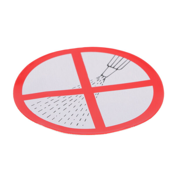 A red and white Bizerba decal with a drawing of a nozzle.