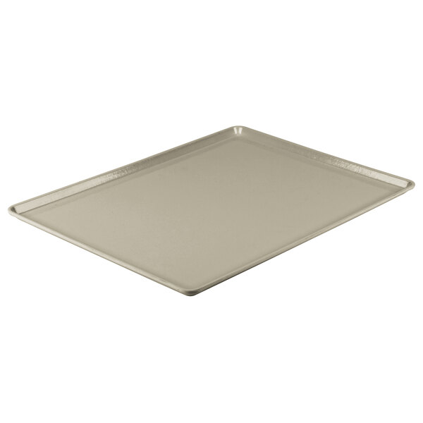 A rectangular desert tan Cambro dietary tray.