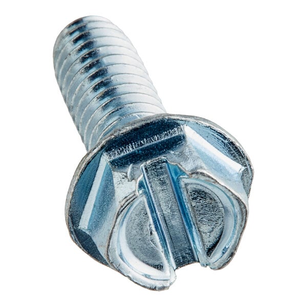 A close-up of a Vulcan screw with a metal head.