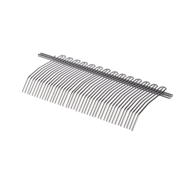 A metal strip with long metal teeth.