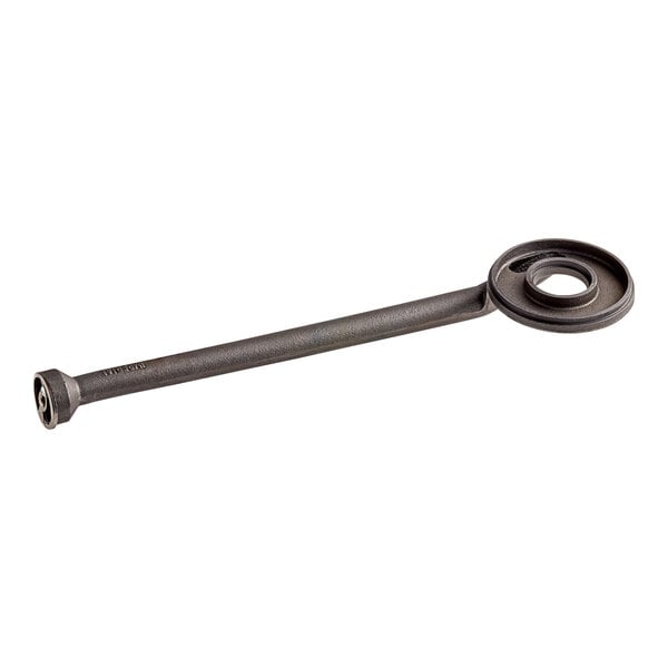 A black metal rod with a circular end and a handle.