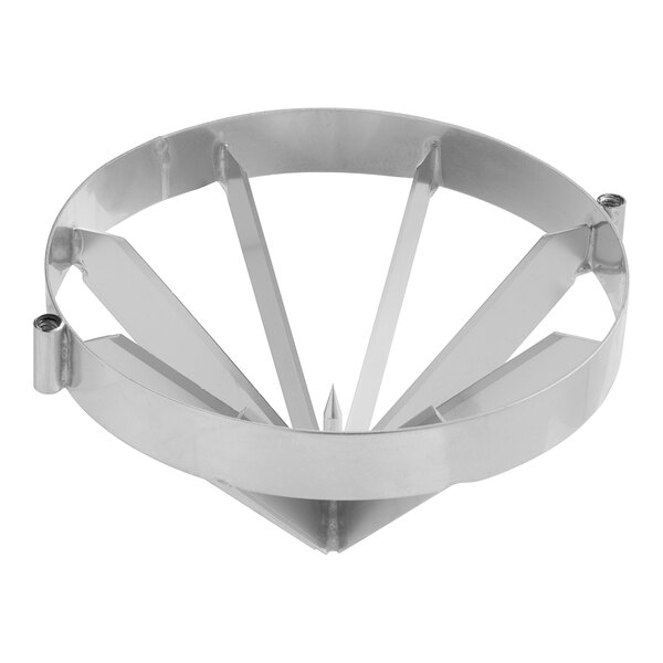 A stainless steel circular blade with many sections.