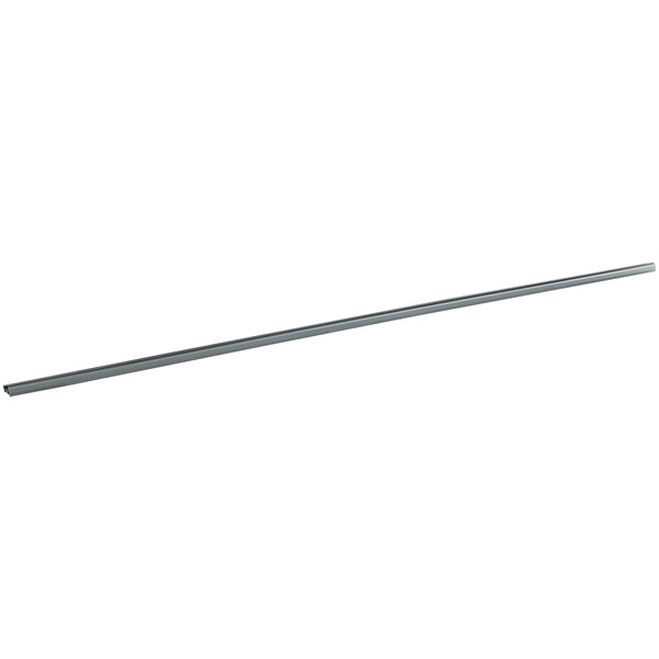 A long gray plastic label holder with a metal rod