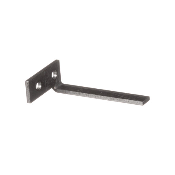 A black metal bracket with a screw on it.