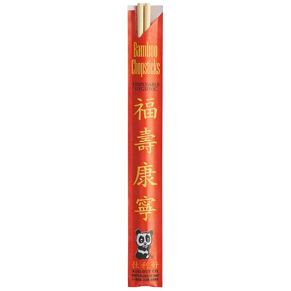 9" Long Kari-Out Individually wrapped I2 Disposable Chinese Bamboo Chopsticks 