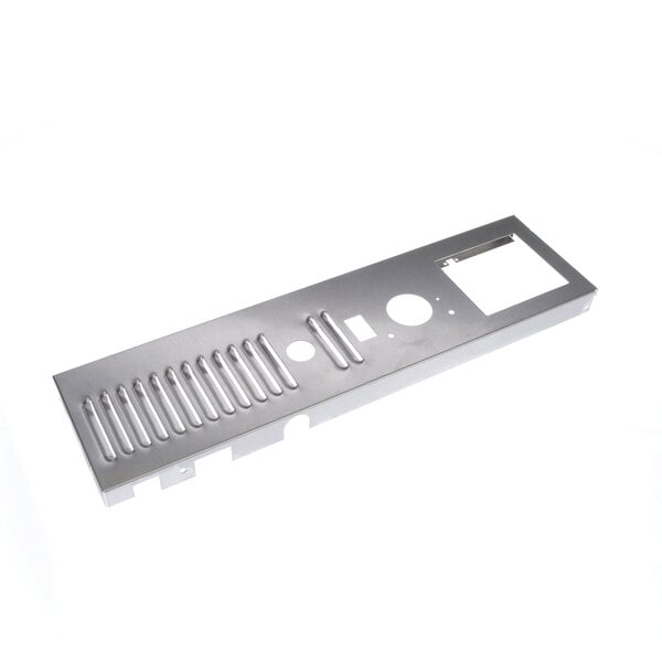 A metal corner column grid with holes.