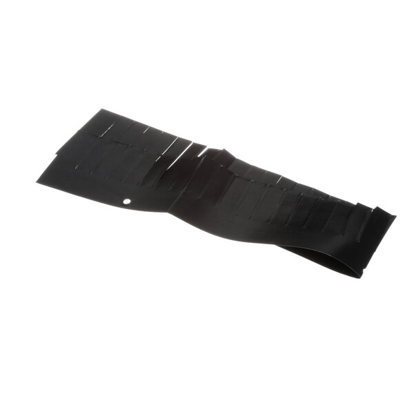 A black plastic Antunes curtain with a hole in it.