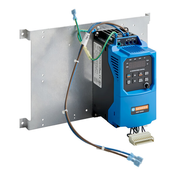 An inverter drive kit with a blue control unit mounted on a metal plate, featuring attached wiring and labeled as a Blodgett Genesis series component.