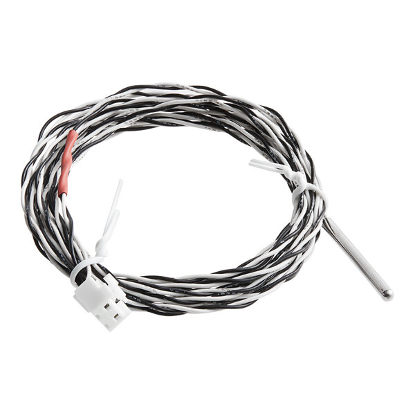 A black and white wire attached to a white cord.