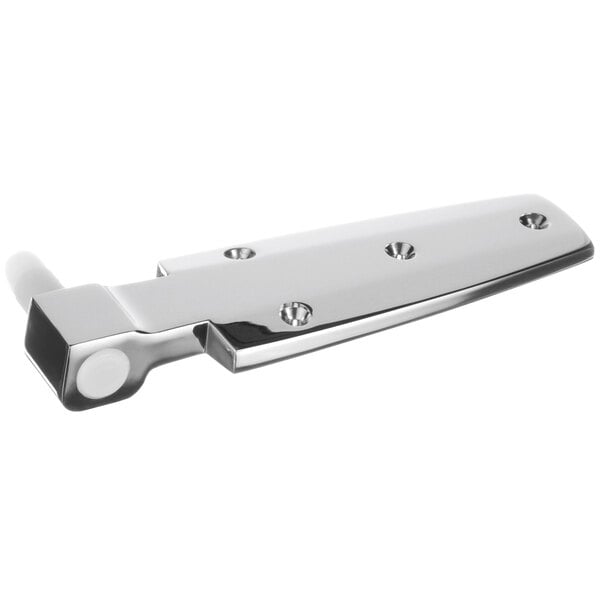 A chrome flange with screws on the side.