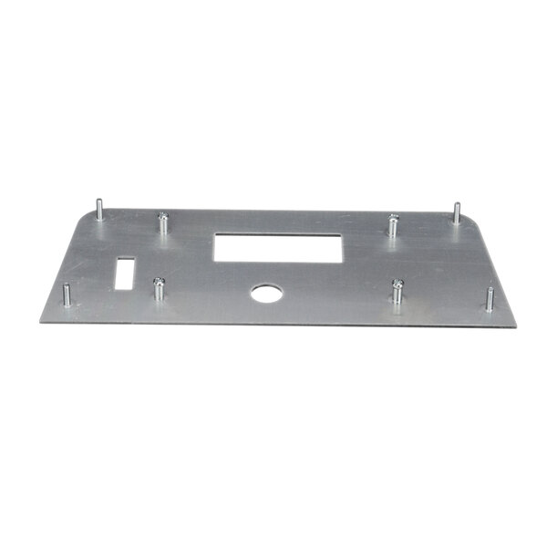 A Globe X01337 aluminum panel with screws and holes.
