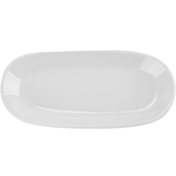A white oval Tuxton relish tray.