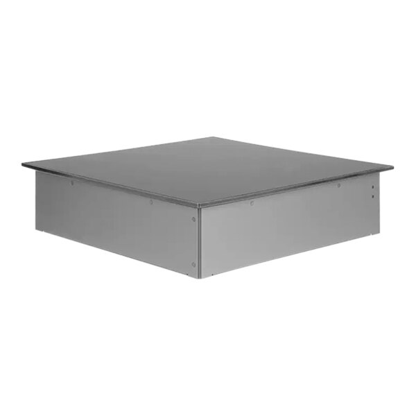 A grey metal box with a flat top.