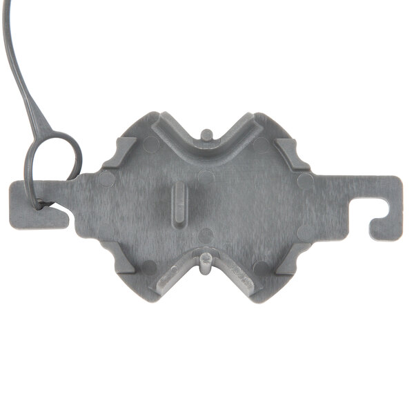 A grey plastic tool with a hook on it.