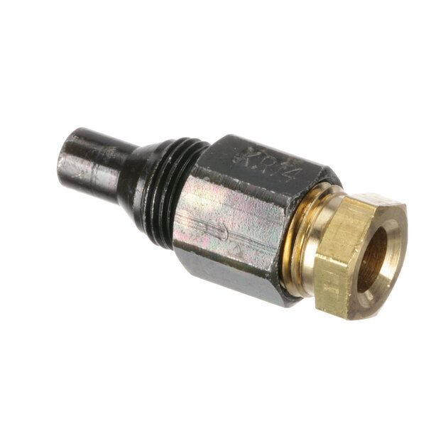 A close-up of a brass and metal Legion orifice connector.