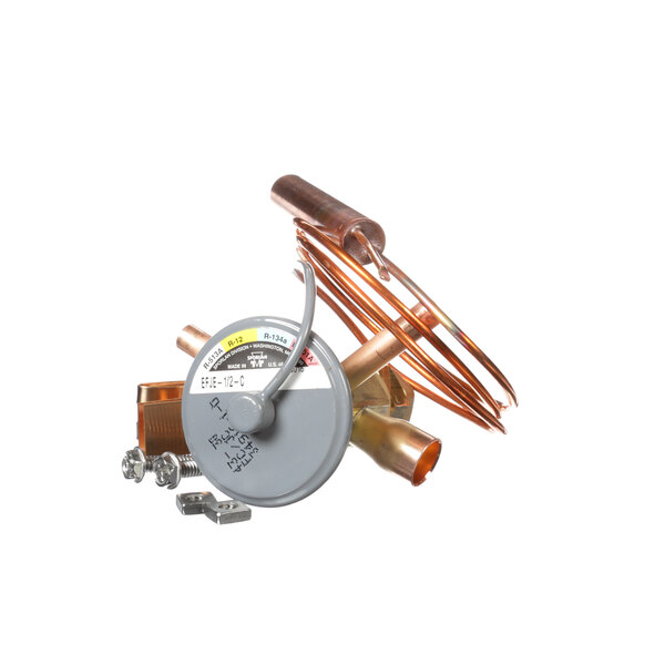 A close-up of a Heatcraft expansion valve with a copper tube.