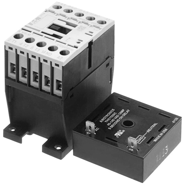 A black and white Hobart time delay relay.