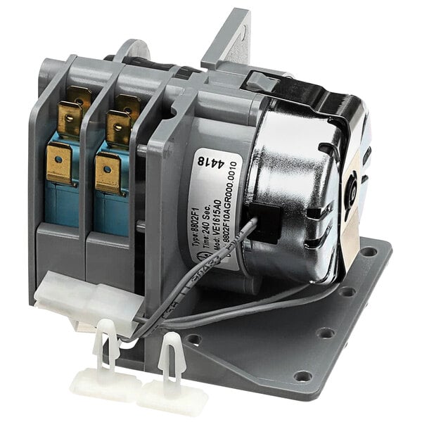 A close-up of a Cadco VE1615A grey motor switch with wires.