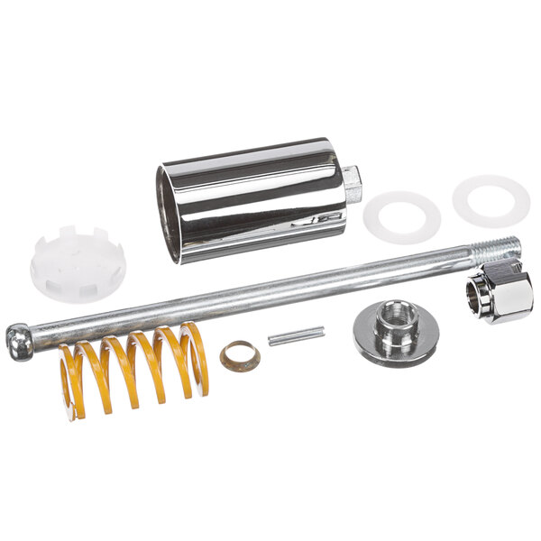 A metal tube with a stainless steel spring and other parts.