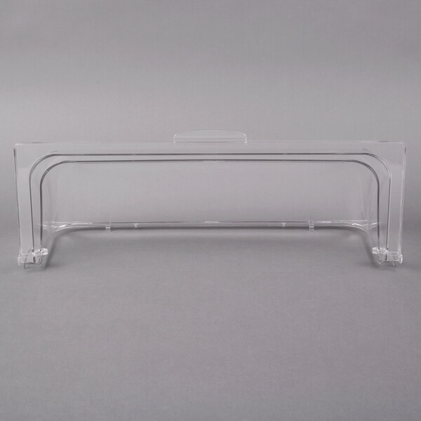 A clear plastic rectangular cover with a handle on a clear plastic container.