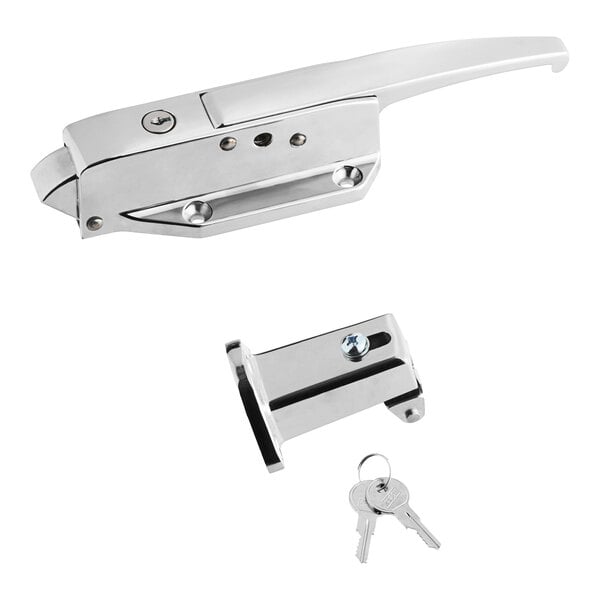 A chrome Kason door handle with a key holder.