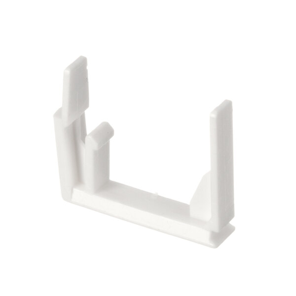 A white plastic Stero knob switch insert with two holes.