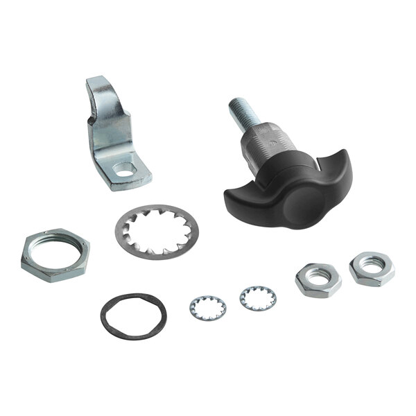 A non-locking vice wing latch kit with various washers, nuts, and a metal bracket.