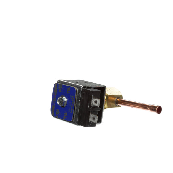 A small blue and gold Stoelting by Vollrath solenoid valve.