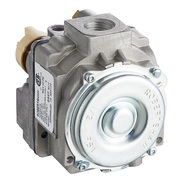 A Frymaster gas valve with a silver metal disc and round cap.