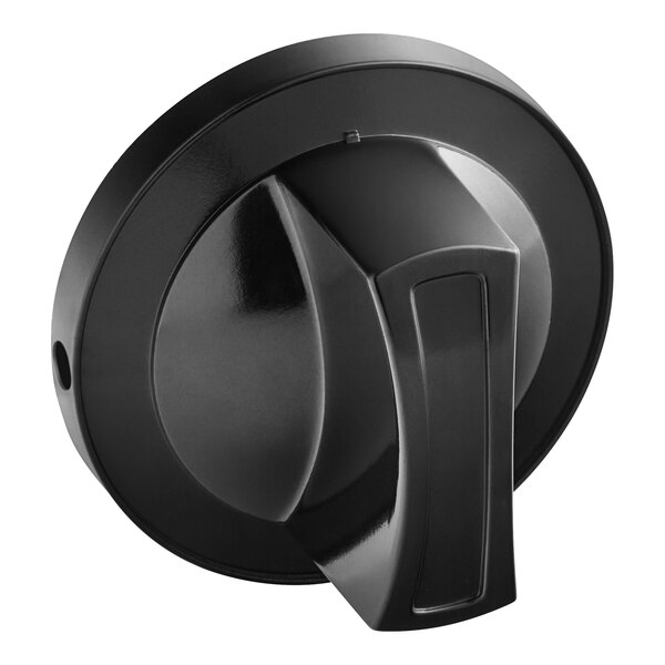 A black knob with a round hole.
