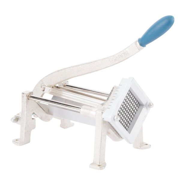 A Vollrath French fry cutter with a blue handle.